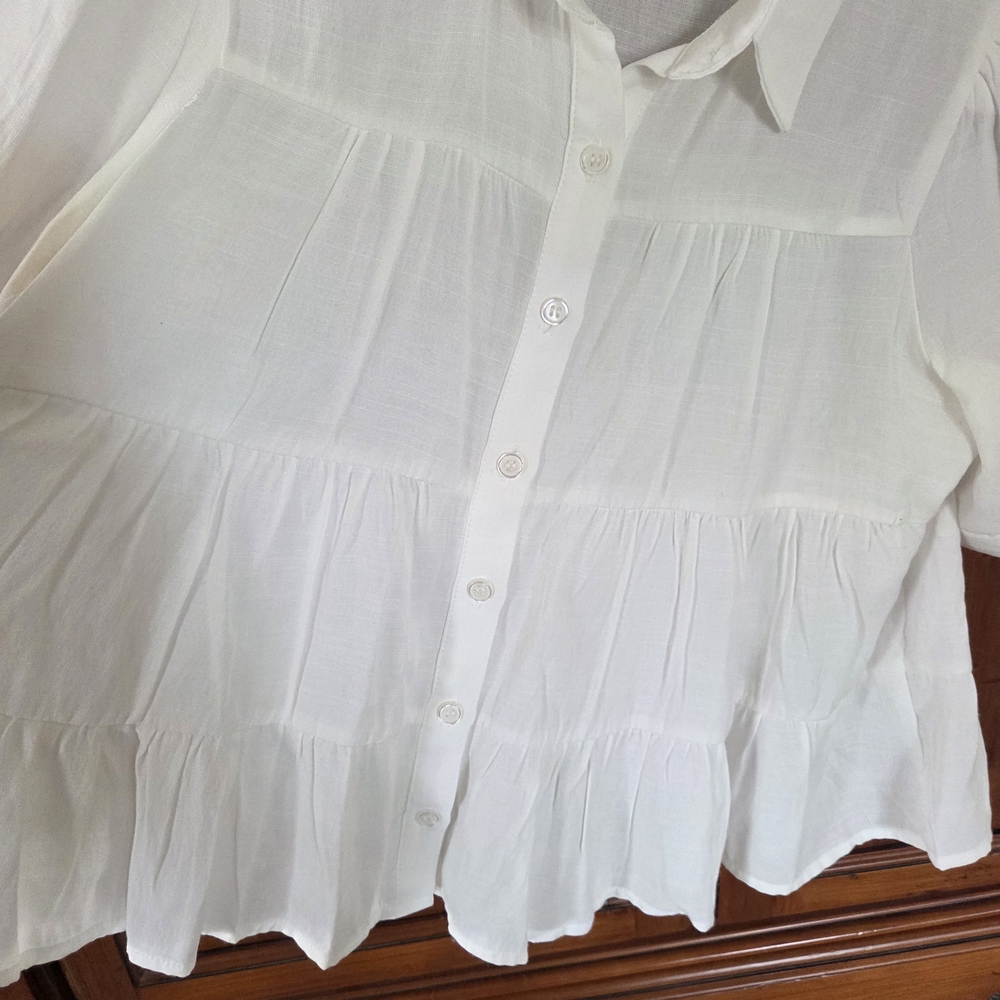 Jun & Ivy Women's White Puff Sleeve Blouse Small - Picture 2 of 7